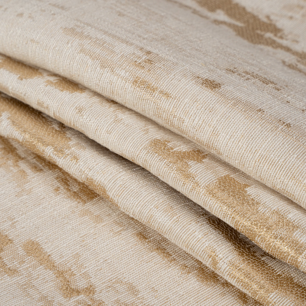 Ivory and Gold Abstract Viscose, Polyester and Linen Drapery Jacquard Folded Ivory and Gold Abstract Viscose, Polyester and Linen Drapery Jacquard Folded
