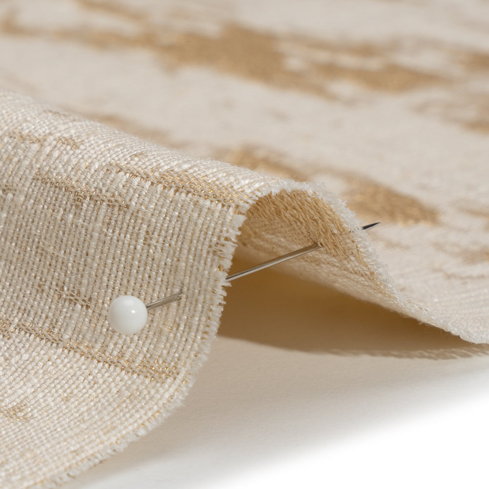 Ivory and Gold Abstract Viscose, Polyester and Linen Drapery Jacquard Detail Ivory and Gold Abstract Viscose, Polyester and Linen Drapery Jacquard Detail