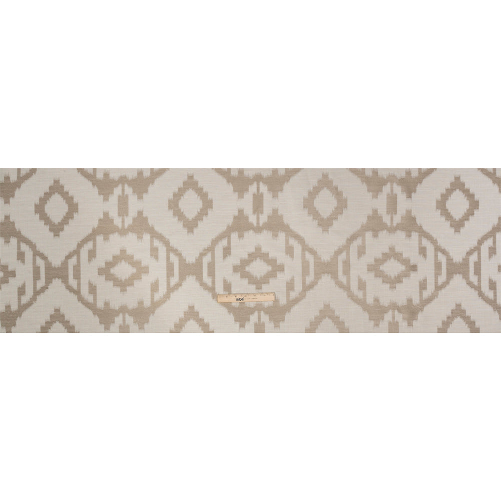 Ivory and Taupe Geometric Ikat Viscose, Polyester and Linen Drapery Jacquard Full Ivory and Taupe Geometric Ikat Viscose, Polyester and Linen Drapery Jacquard Full