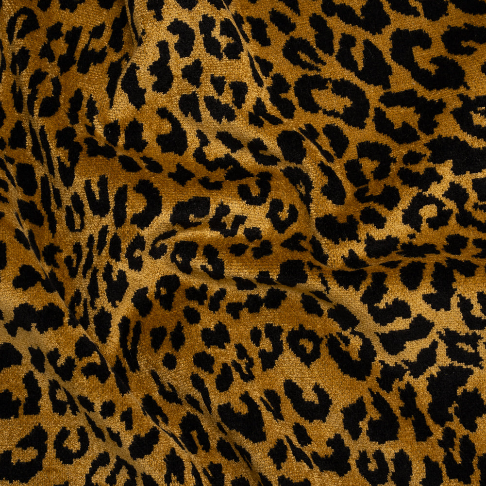 Gold and Black Leopard Spots Viscose and Polyester Upholstery Chenille Gold and Black Leopard Spots Viscose and Polyester Upholstery Chenille
