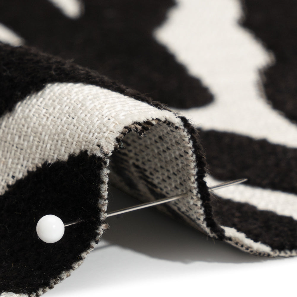 Black and Ivory Zebra Stripes Viscose and Polyester Chenille Upholstery Jacquard Detail Black and Ivory Zebra Stripes Viscose and Polyester Chenille Upholstery Jacquard Detail