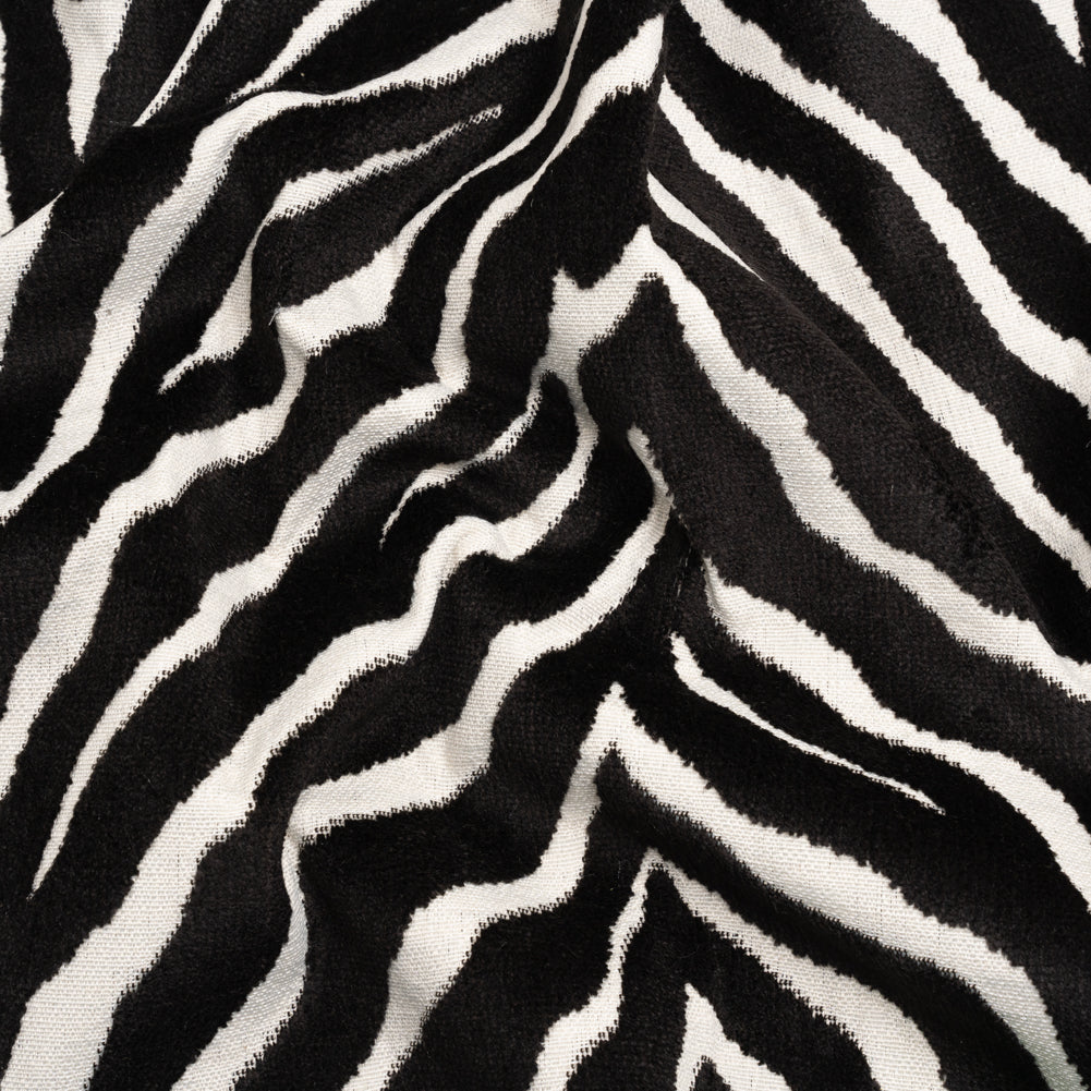 Black and Ivory Zebra Stripes Viscose and Polyester Chenille Upholstery Jacquard Black and Ivory Zebra Stripes Viscose and Polyester Chenille Upholstery Jacquard