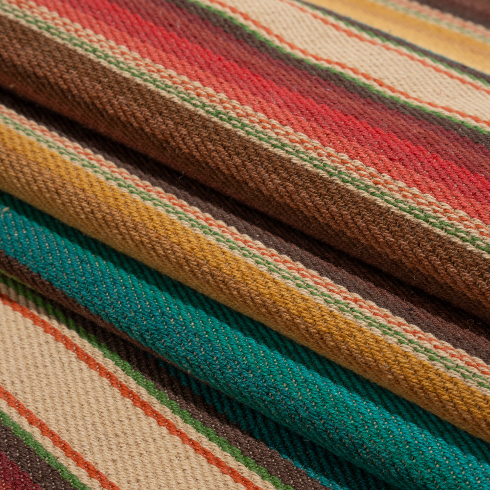 Arizona Red, Yellow Ochre and Turquoise Gradient Stripes Cotton Twill Arizona Red, Yellow Ochre and Turquoise Gradient Stripes Cotton Twill