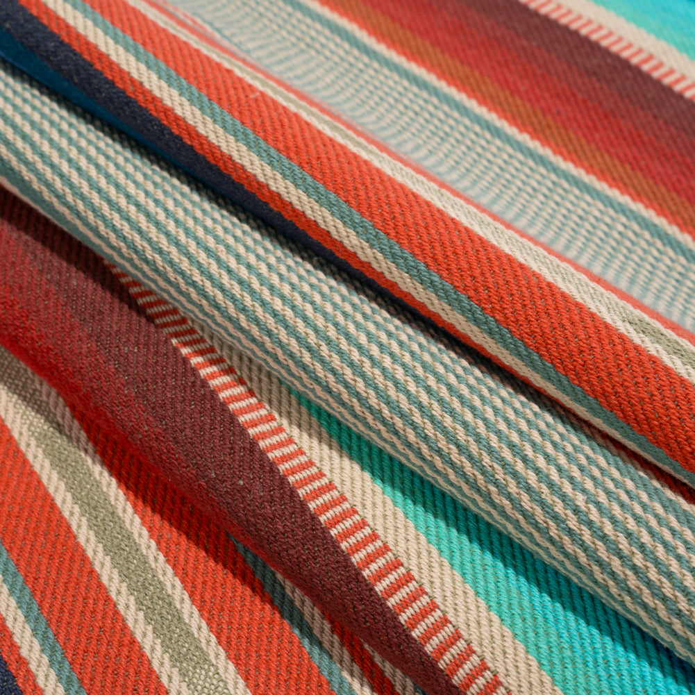 Arizona Turquoise, Orange and Red Striped Cotton Twill Arizona Turquoise, Orange and Red Striped Cotton Twill