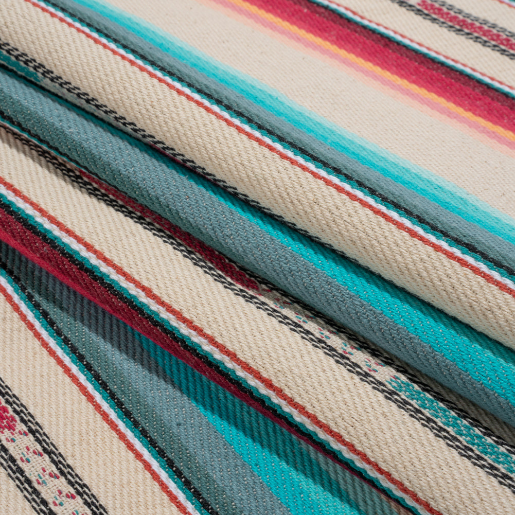 Arizona Cream, Pink and Turquoise Striped Cotton Twill Arizona Cream, Pink and Turquoise Striped Cotton Twill