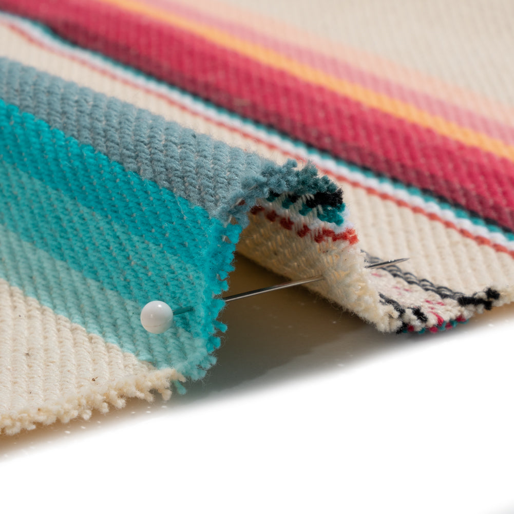 Arizona Cream, Pink and Turquoise Striped Cotton Twill Arizona Cream, Pink and Turquoise Striped Cotton Twill