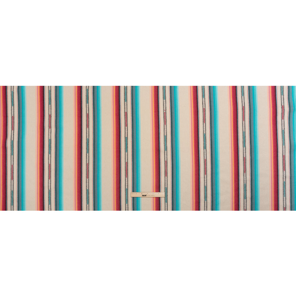 Arizona Cream, Pink and Turquoise Striped Cotton Twill Arizona Cream, Pink and Turquoise Striped Cotton Twill