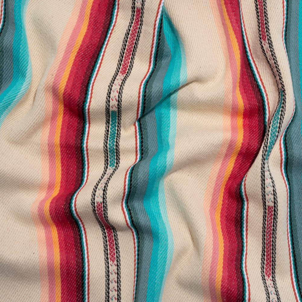 Arizona Cream, Pink and Turquoise Striped Cotton Twill Arizona Cream, Pink and Turquoise Striped Cotton Twill