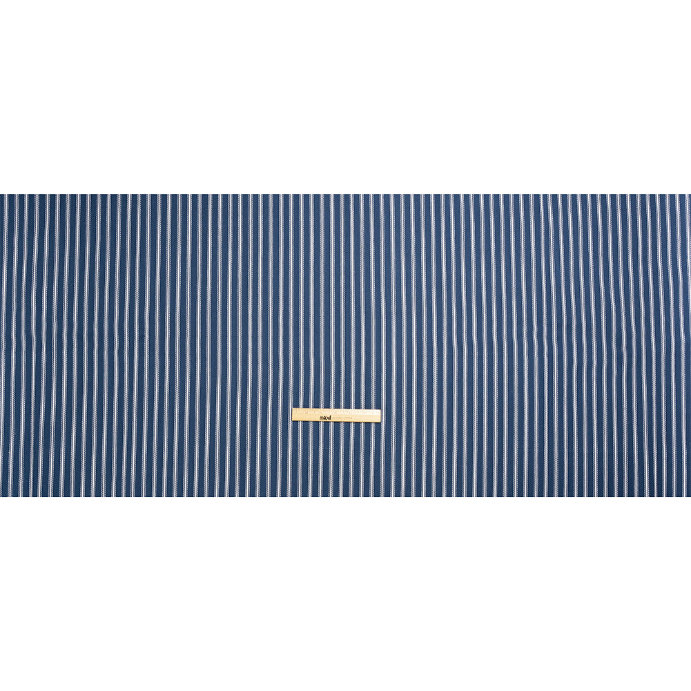 White on Navy Ticking Stripes Cotton Herringbone Twill Full White on Navy Ticking Stripes Cotton Herringbone Twill Full