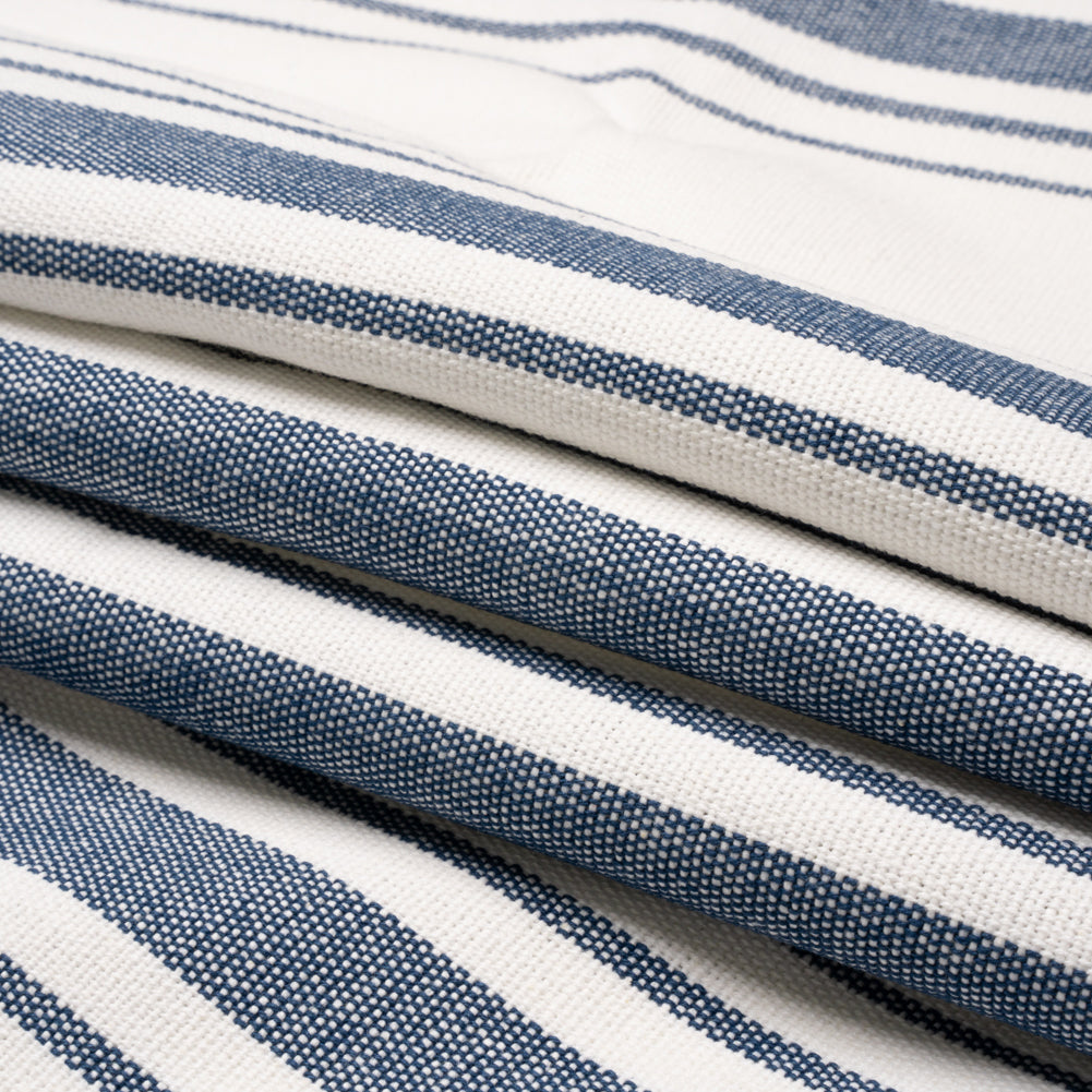 Navy on White Striped Basketweave Cotton Canvas Folded Navy on White Striped Basketweave Cotton Canvas Folded