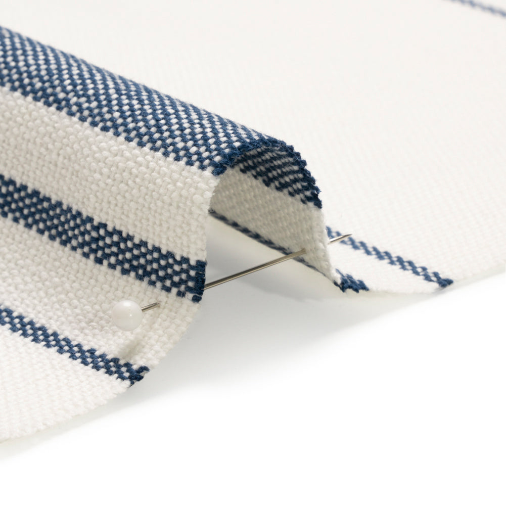 Navy on White Striped Basketweave Cotton Canvas Detail Navy on White Striped Basketweave Cotton Canvas Detail