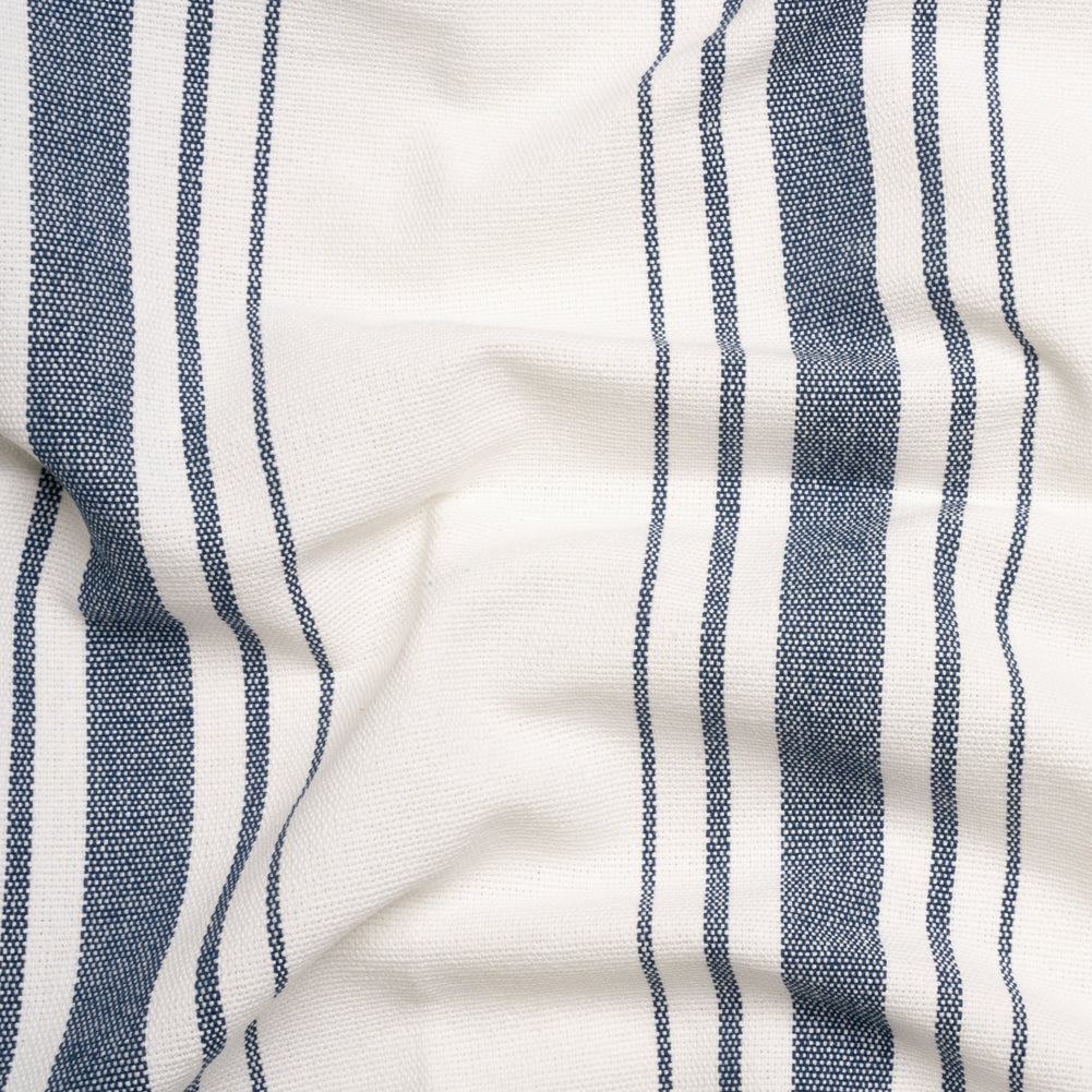 Navy on White Striped Basketweave Cotton Canvas Navy on White Striped Basketweave Cotton Canvas