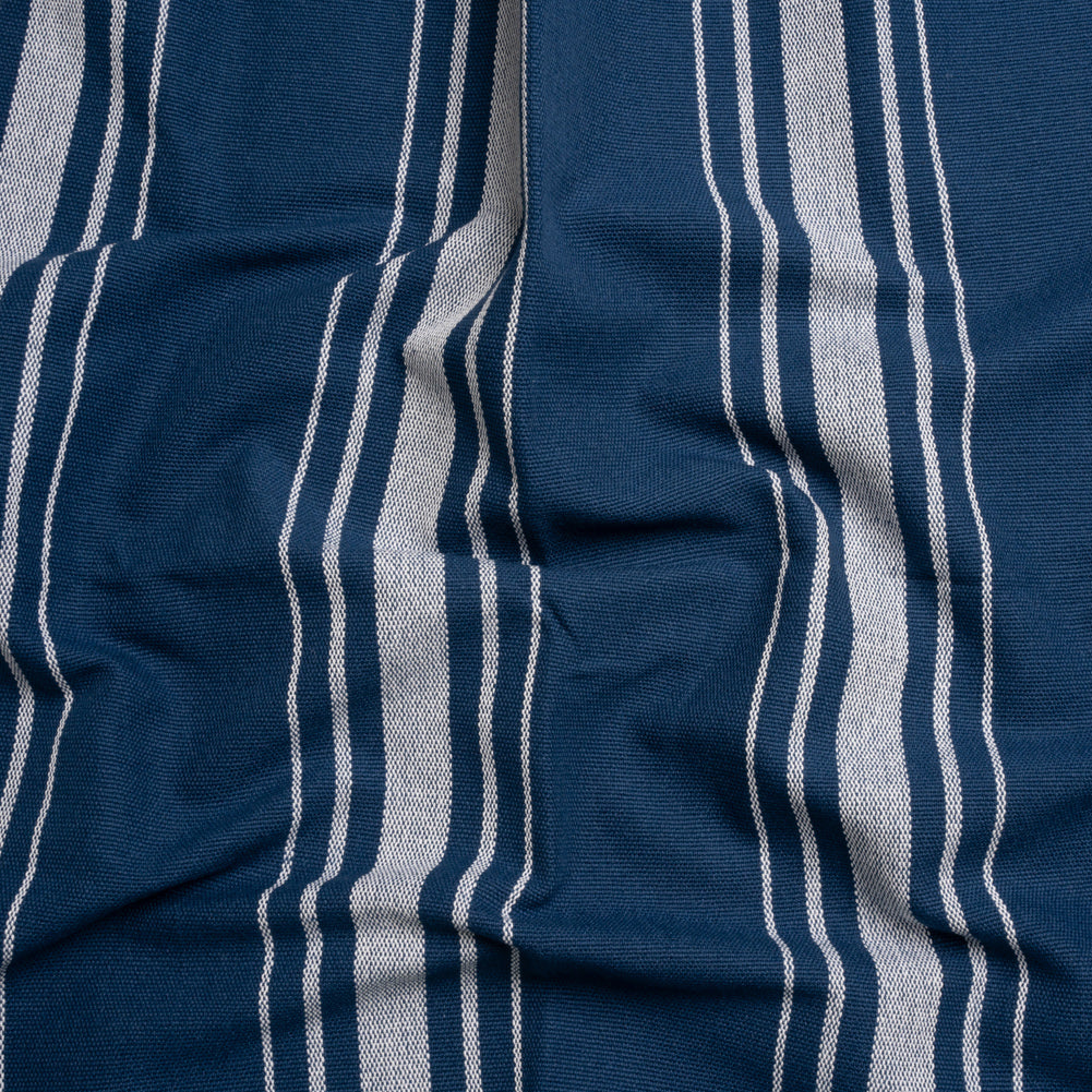 White on Navy Striped Basketweave Cotton Canvas White on Navy Striped Basketweave Cotton Canvas