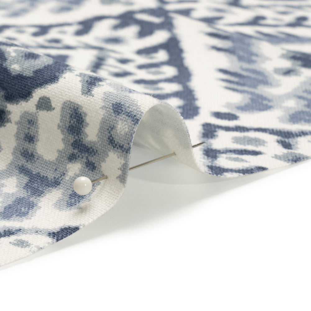 Muted Blue, Navy and White Decorative Ikat Diamonds Cotton Canvas Detail Muted Blue, Navy and White Decorative Ikat Diamonds Cotton Canvas Detail