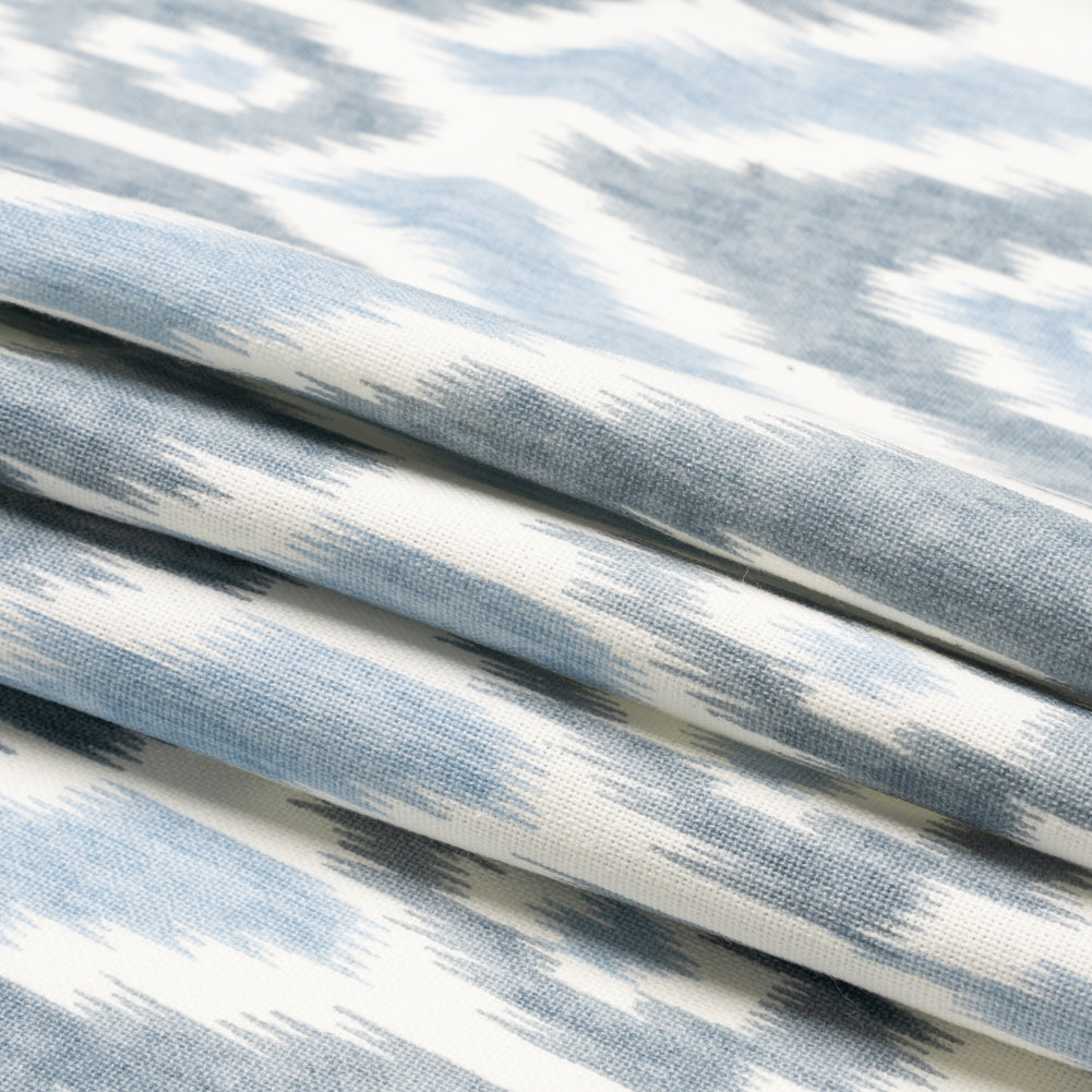 Sky Blue, Gray and White Ikat Geometry Cotton Canvas Folded Sky Blue, Gray and White Ikat Geometry Cotton Canvas Folded