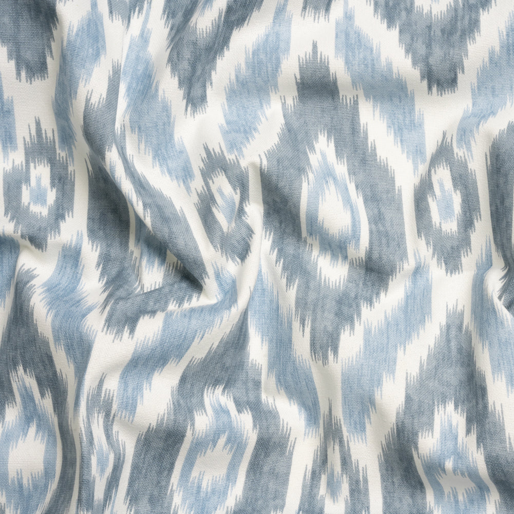 Sky Blue, Gray and White Ikat Geometry Cotton Canvas Sky Blue, Gray and White Ikat Geometry Cotton Canvas
