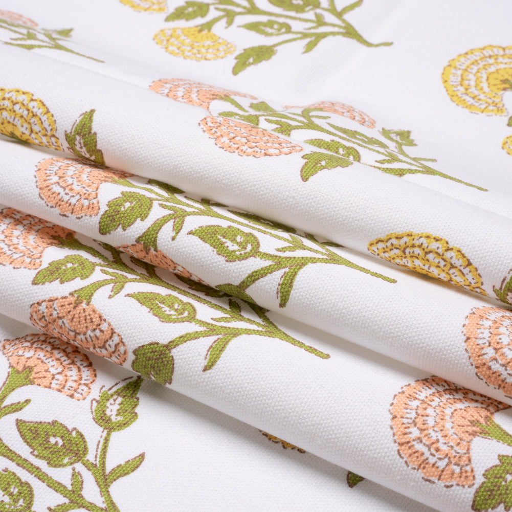 Coral, Yellow and Green Classic Floral Printed Cotton Canvas Folded Coral, Yellow and Green Classic Floral Printed Cotton Canvas Folded