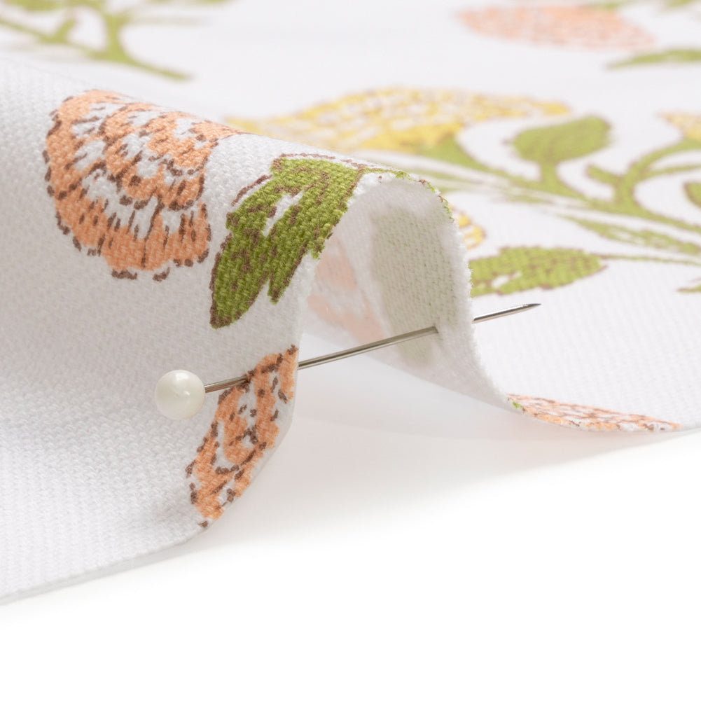 Coral, Yellow and Green Classic Floral Printed Cotton Canvas Detail Coral, Yellow and Green Classic Floral Printed Cotton Canvas Detail