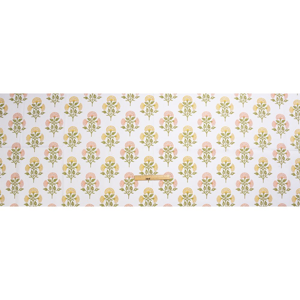 Coral, Yellow and Green Classic Floral Printed Cotton Canvas Full Coral, Yellow and Green Classic Floral Printed Cotton Canvas Full
