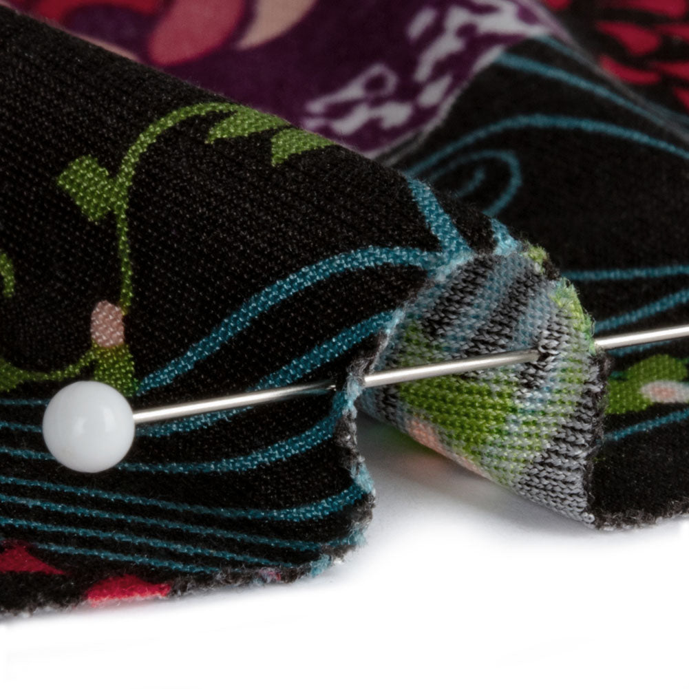 Black, Purple and Turquoise Roses and Flowing Vines Silk Jersey Folded Black, Purple and Turquoise Roses and Flowing Vines Silk Jersey Folded