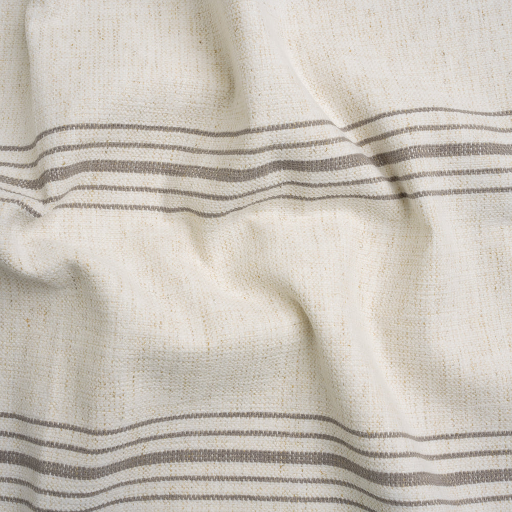 Crypton Stone on White Striped Stain Resistant Polyester and Linen Chenille Upholstery Woven Crypton Stone on White Striped Stain Resistant Polyester and Linen Chenille Upholstery Woven