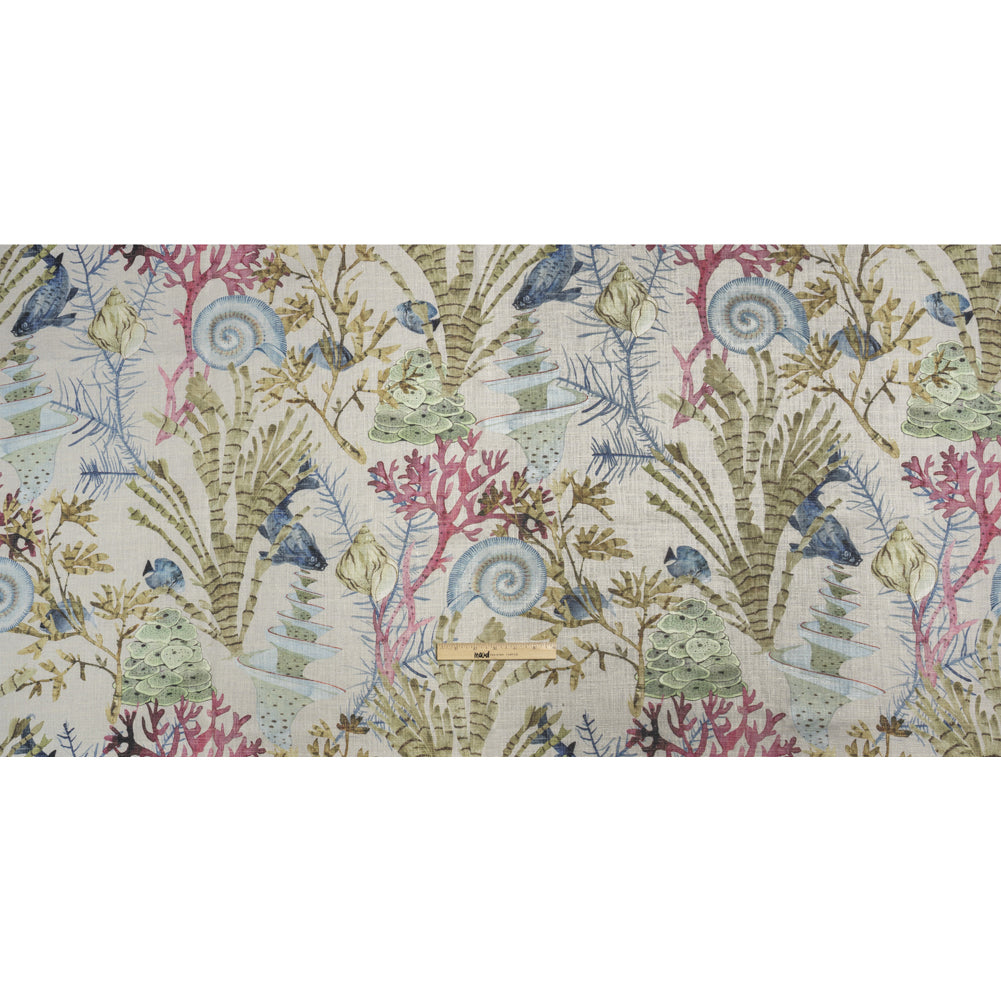 Flax, Pink and Blue Reef Exploration Slubbed Cotton Woven Full Flax, Pink and Blue Reef Exploration Slubbed Cotton Woven Full