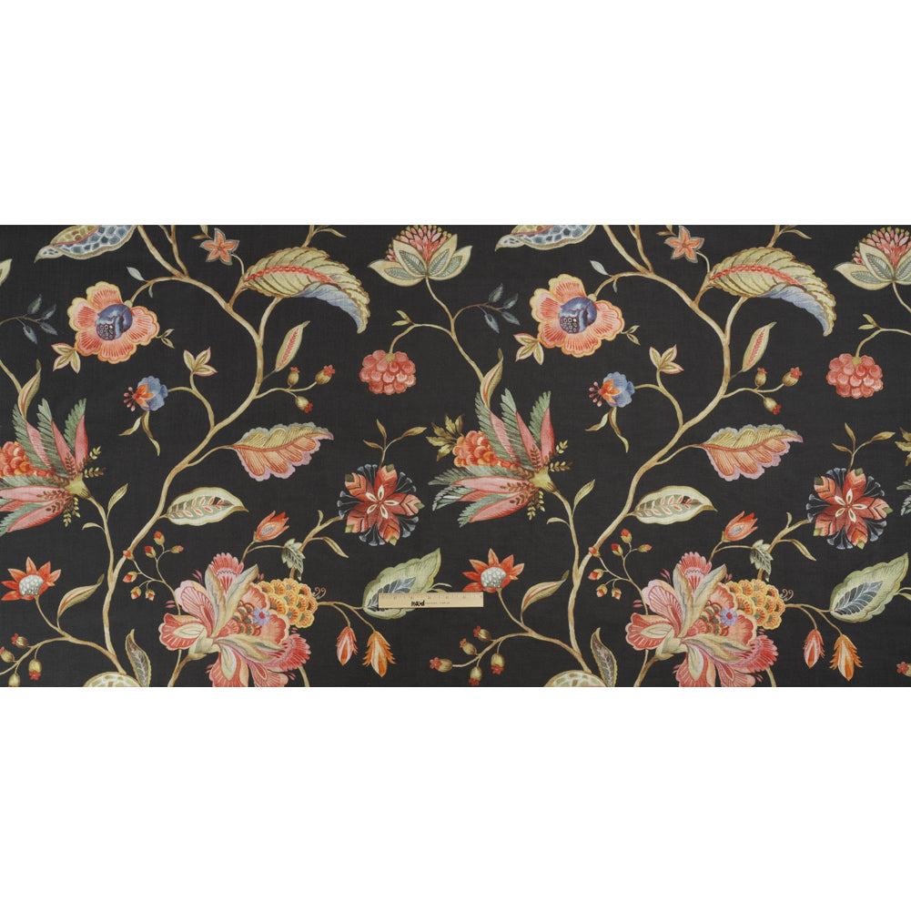 Shale, Red and Orange Floral Slubbed Cotton Woven Full Shale, Red and Orange Floral Slubbed Cotton Woven Full