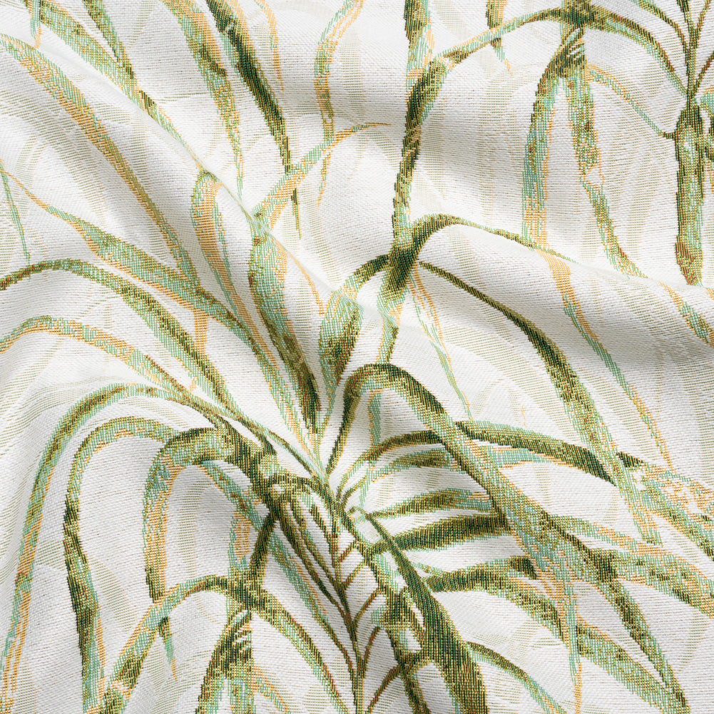 Ivory and Green Palm Fronds Polyester Jacquard Ivory and Green Palm Fronds Polyester Jacquard