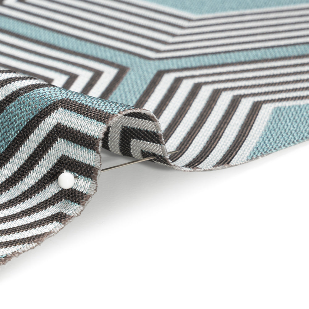 Teal, Charcoal and Gray Reverberating Hexagons Polyester Jacquard Detail Teal, Charcoal and Gray Reverberating Hexagons Polyester Jacquard Detail