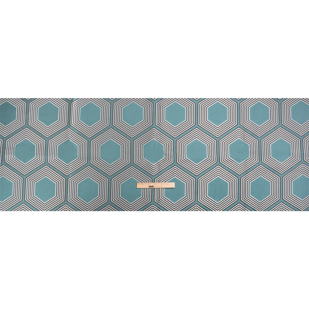 Teal, Charcoal and Gray Reverberating Hexagons Polyester Jacquard Full Teal, Charcoal and Gray Reverberating Hexagons Polyester Jacquard Full