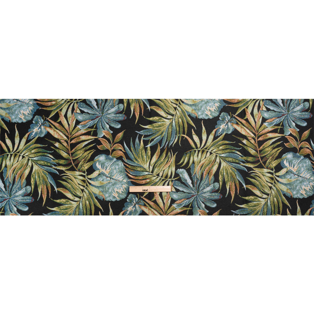 Black and Green Tropical Leaves Polyester and Cotton Jacquard Full Black and Green Tropical Leaves Polyester and Cotton Jacquard Full