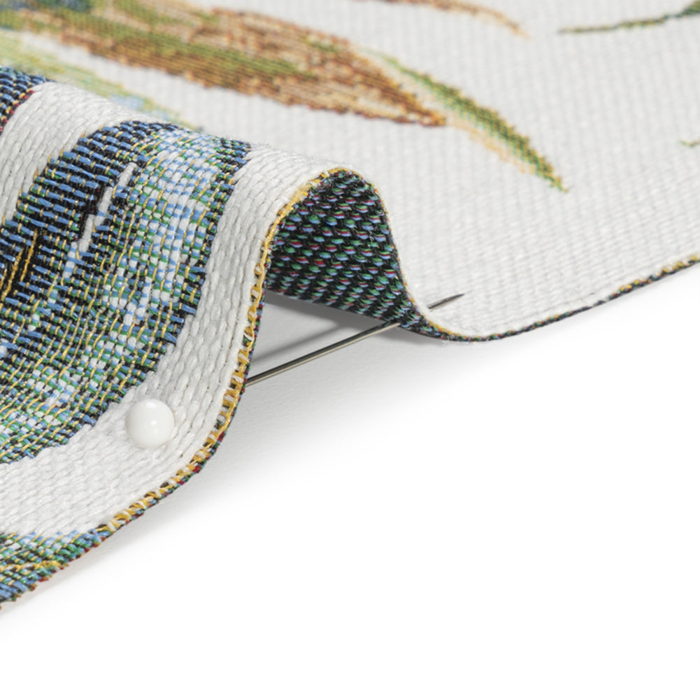 White and Green Tropical Leaves Polyester and Cotton Jacquard Detail White and Green Tropical Leaves Polyester and Cotton Jacquard Detail