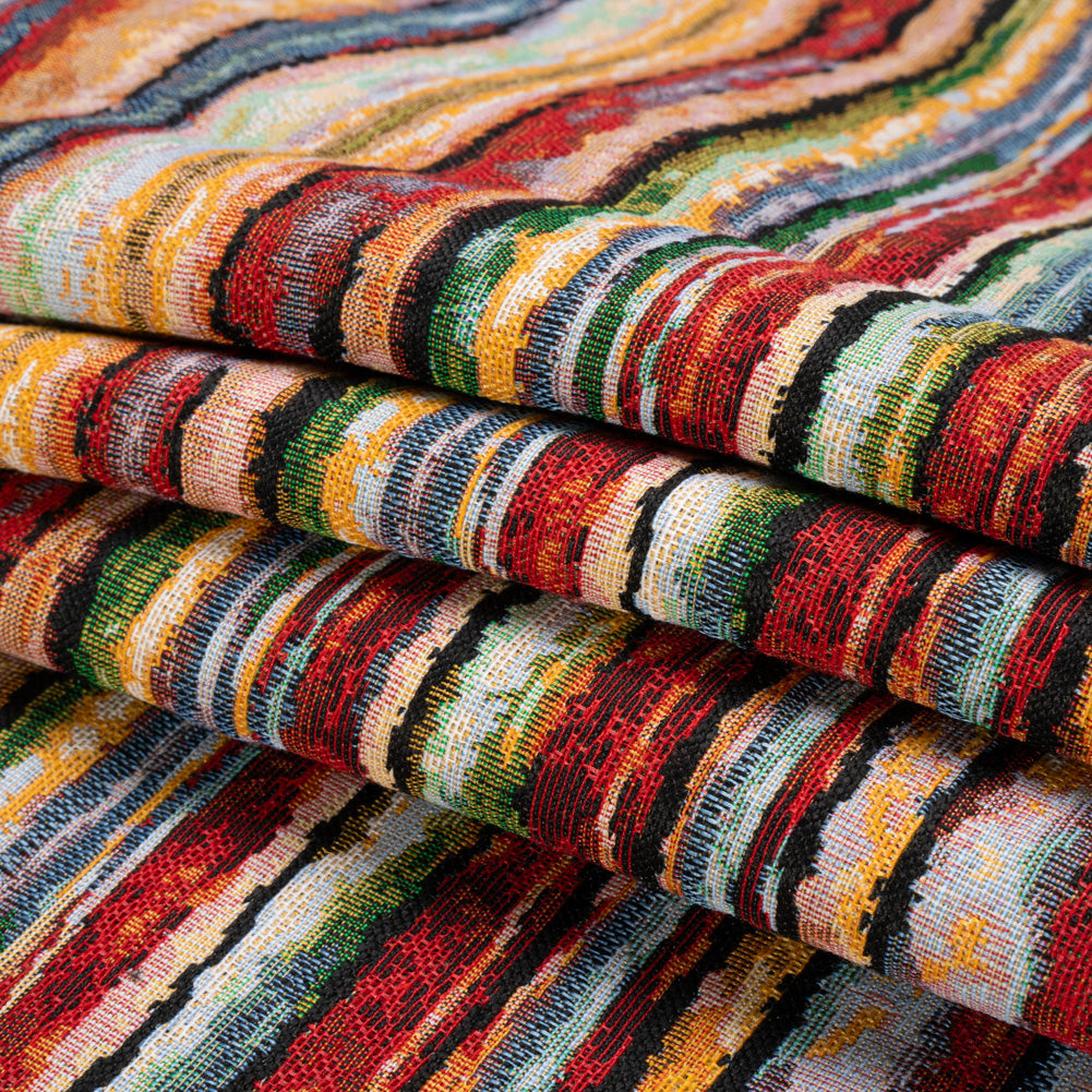 Red, Yellow and Blue Landscape Stripes Polyester and Cotton Jacquard Folded Red, Yellow and Blue Landscape Stripes Polyester and Cotton Jacquard Folded