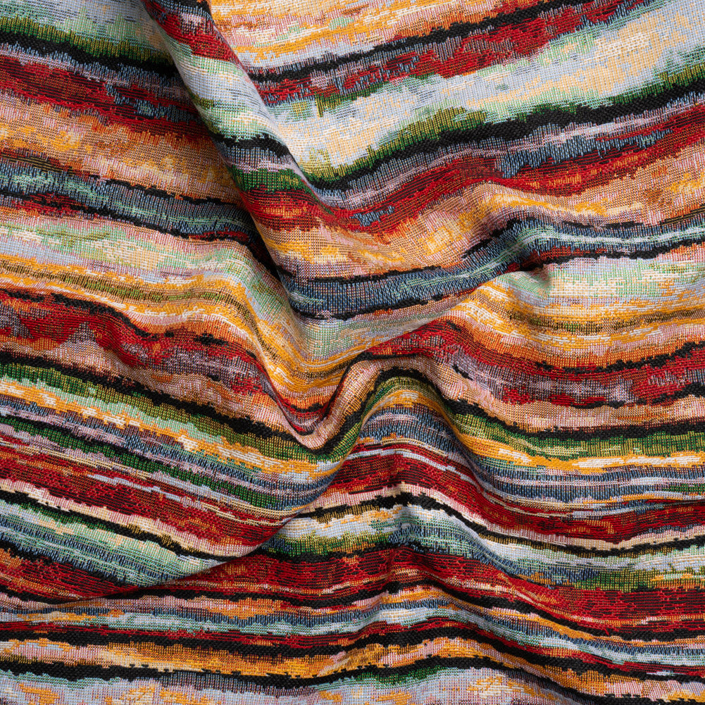 Red, Yellow and Blue Landscape Stripes Polyester and Cotton Jacquard Red, Yellow and Blue Landscape Stripes Polyester and Cotton Jacquard
