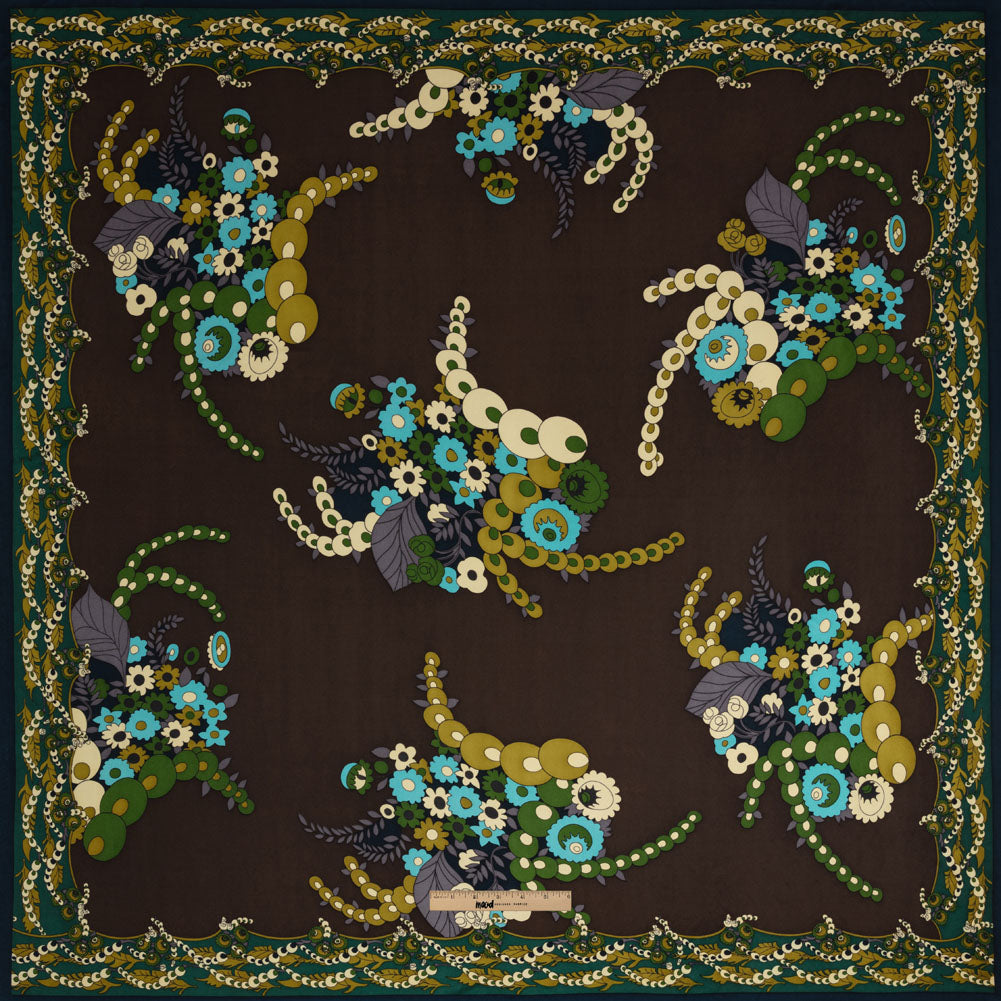 Blue, Brown and Green Floral Silk Jersey Panel Drape Blue, Brown and Green Floral Silk Jersey Panel Drape