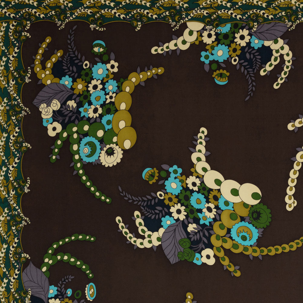 Blue, Brown and Green Floral Silk Jersey Panel Blue, Brown and Green Floral Silk Jersey Panel