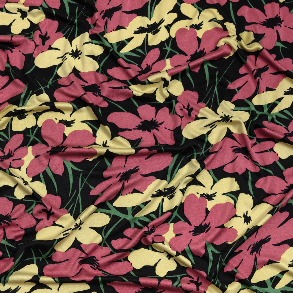 Black, Dark Rose and Yellow Floral Silk Jersey Black, Dark Rose and Yellow Floral Silk Jersey