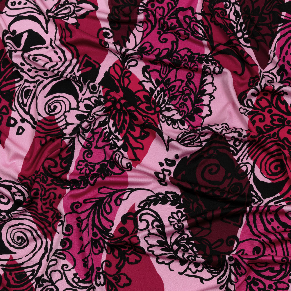 Bubblegum, Fuchsia and Wine Diamonds and Floral Outlines Silk Jersey Bubblegum, Fuchsia and Wine Diamonds and Floral Outlines Silk Jersey