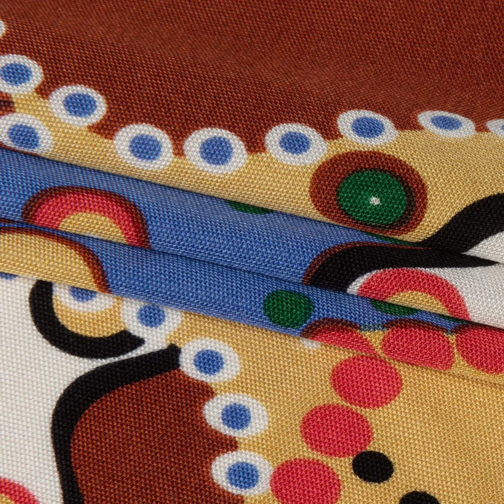 Blue, Tan and Brown Amoeba Medley Abstract Silk Jersey Full Blue, Tan and Brown Amoeba Medley Abstract Silk Jersey Full
