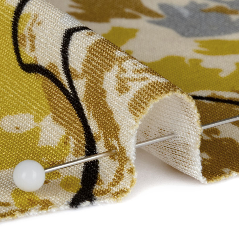 Yellow, Gold and Gray Loose Flowers and Leaves Silk Jersey Folded Yellow, Gold and Gray Loose Flowers and Leaves Silk Jersey Folded