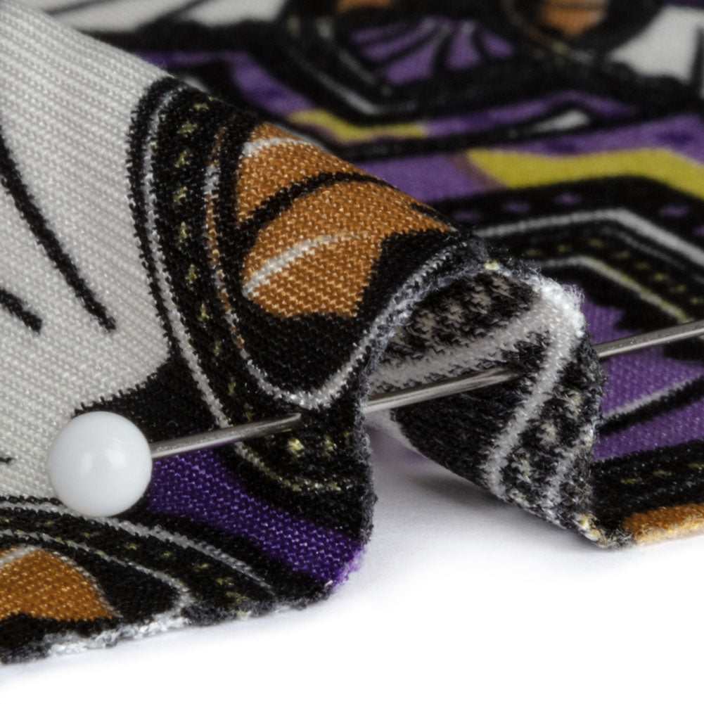 Rose Violet, Lilac and Black Onyx Stained Glass Flowers and Painterly Stripes Silk Jersey Folded Rose Violet, Lilac and Black Onyx Stained Glass Flowers and Painterly Stripes Silk Jersey Folded