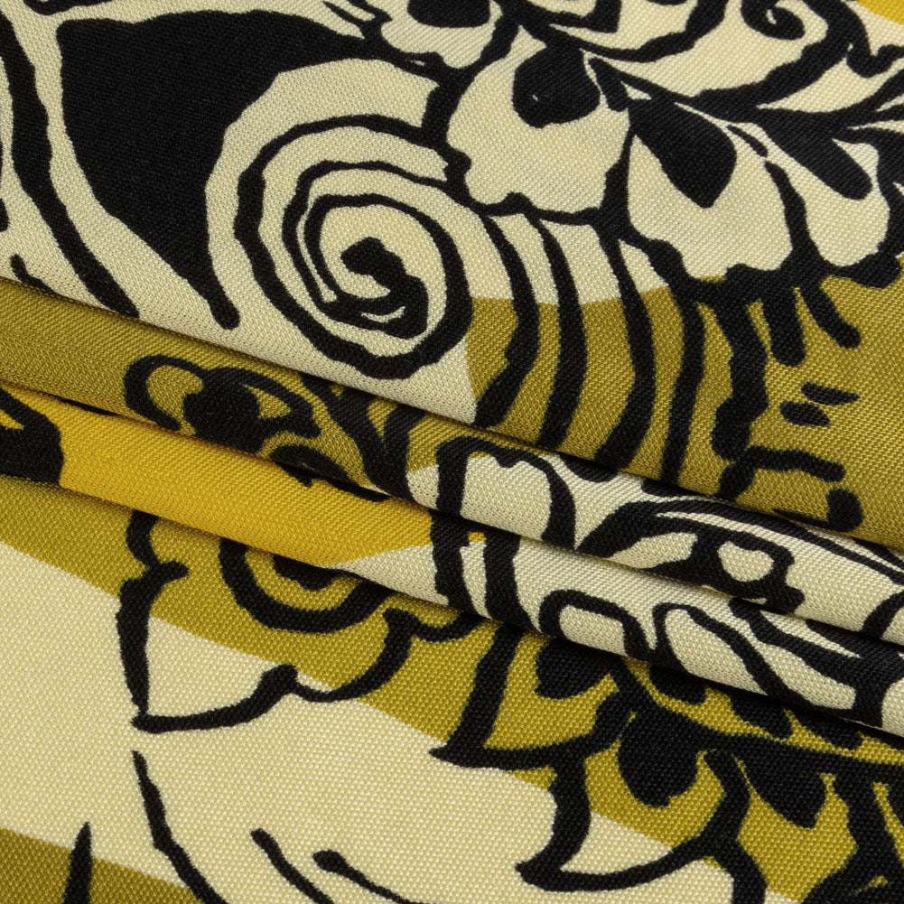 Olive, Goldenrod, and Kiwi Diamonds and Floral Outlines Silk Jersey Full Olive, Goldenrod, and Kiwi Diamonds and Floral Outlines Silk Jersey Full