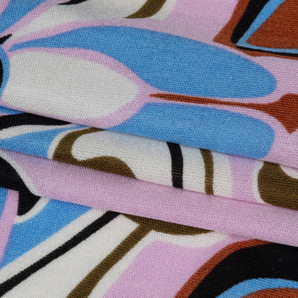 Orchid, Sky and Cinnamon Floral Flow Border Print Silk Jersey Full Orchid, Sky and Cinnamon Floral Flow Border Print Silk Jersey Full