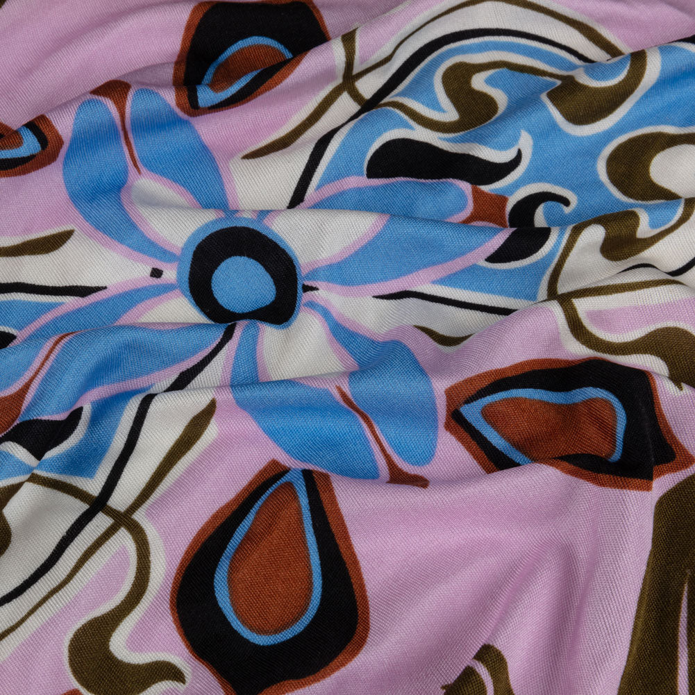 Orchid, Sky and Cinnamon Floral Flow Border Print Silk Jersey Orchid, Sky and Cinnamon Floral Flow Border Print Silk Jersey