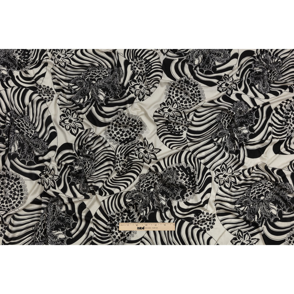 Black and White Floral Delight Silk Jersey Drape Black and White Floral Delight Silk Jersey Drape