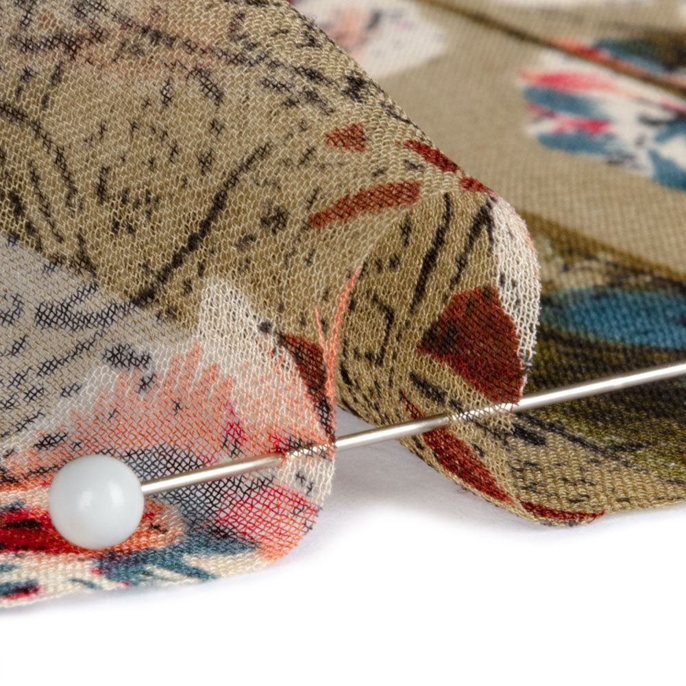 Olive, Blue and Pink Flowers and Frames Silk Chiffon Folded Olive, Blue and Pink Flowers and Frames Silk Chiffon Folded