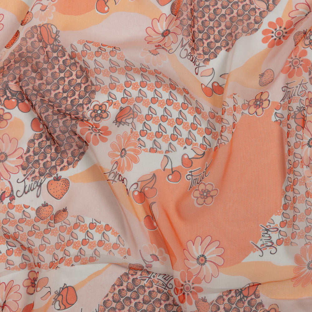 Peach, Orange and White Juicy Fruits Silk Chiffon Peach, Orange and White Juicy Fruits Silk Chiffon