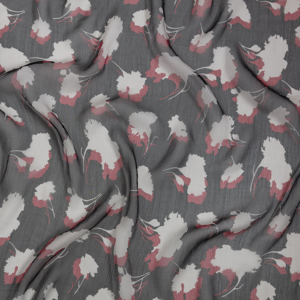 Black, Red and White Echoes of Leaves Crinkled Silk Chiffon Black, Red and White Echoes of Leaves Crinkled Silk Chiffon