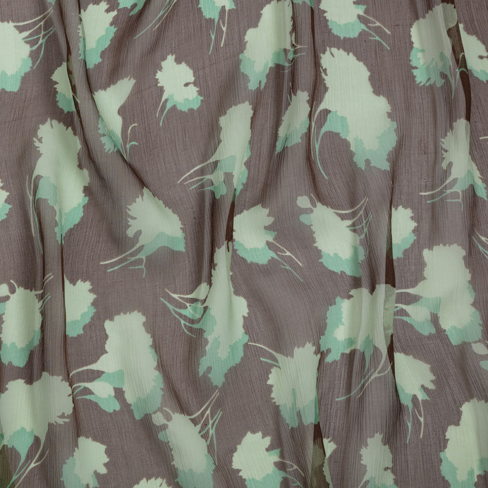 Green and Brown Echoes of Leaves Crinkled Silk Chiffon Green and Brown Echoes of Leaves Crinkled Silk Chiffon