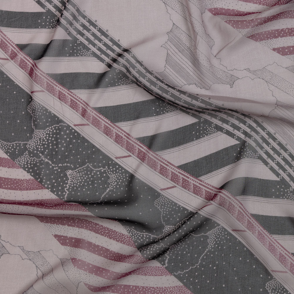 Plum, Black and Lavender Clouds and Stripes Silk Chiffon Plum, Black and Lavender Clouds and Stripes Silk Chiffon